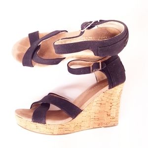 TOMS | Black Platform Strappy Wedges